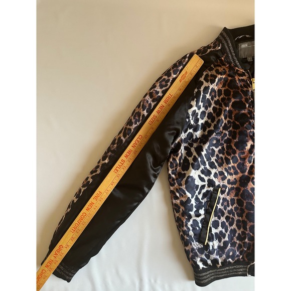 ASOS Leopard Print Bomber Jacket Black Gold Trim Full Zip Size Small‎ S Tucan - Picture 9 of 11
